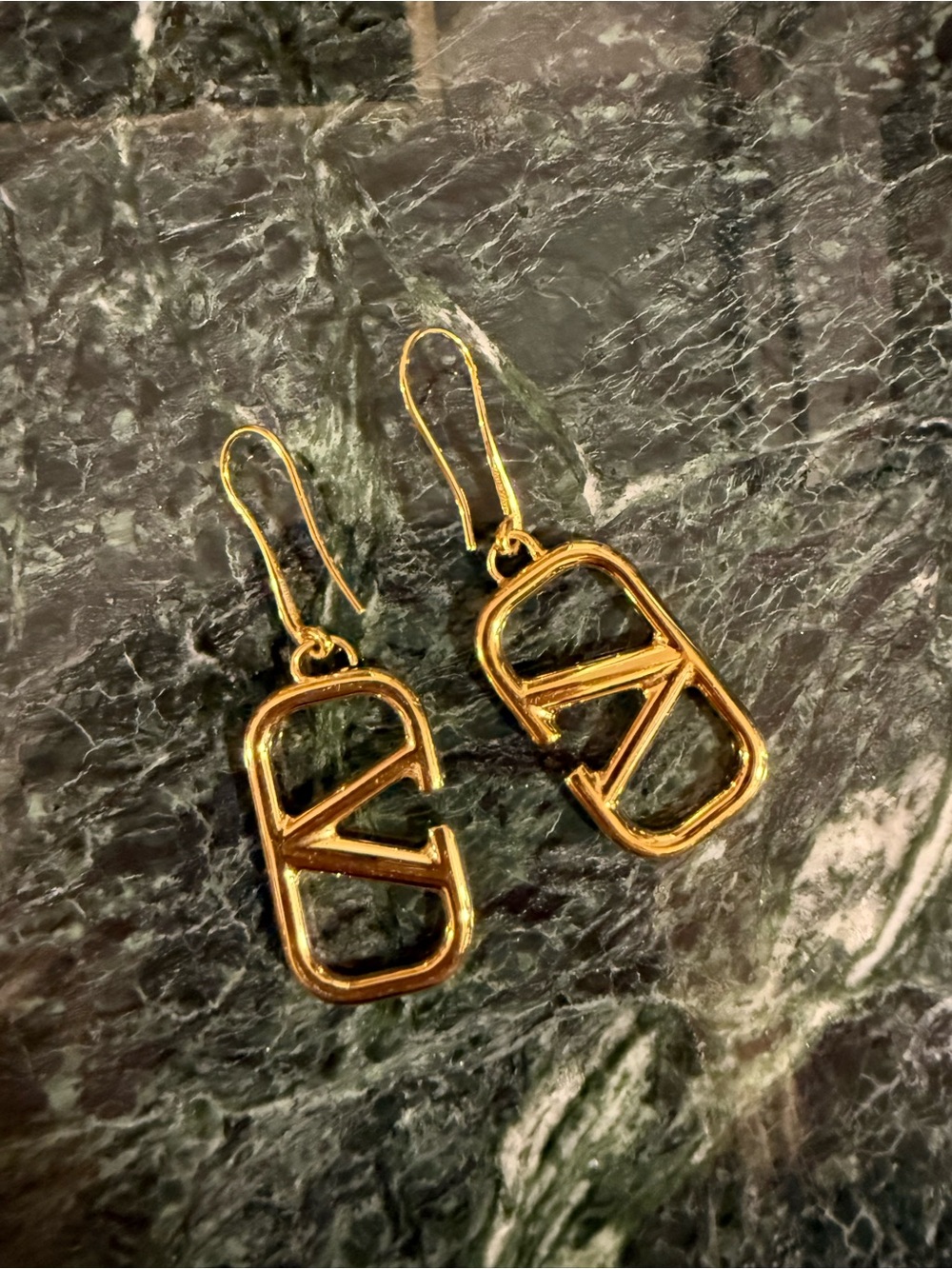 Valentino Gold Logo Drop Earrings